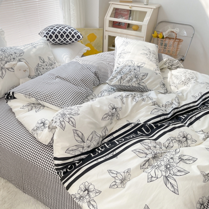 91家纺网 家纺一手货源 找家纺 梦家居2021新款赫本风四件套 山茶玫瑰