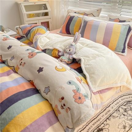 91家纺网 家纺一手货源 找家纺 （总）琪格格 新品热款牛奶绒精拍A牛奶绒B兔兔绒大包边四件套