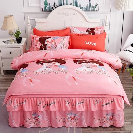 91家纺网 家纺一手货源 找家纺 （总）老K（美阁）新款婚庆大红磨毛印花四件套-小版花床裙款