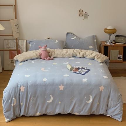 时年家纺 2021新款牛奶绒印花系列四件套 梦幻星空