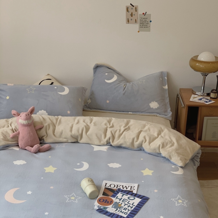 91家纺网 家纺一手货源 找家纺 时年家纺 2021新款牛奶绒印花系列四件套 梦幻星空