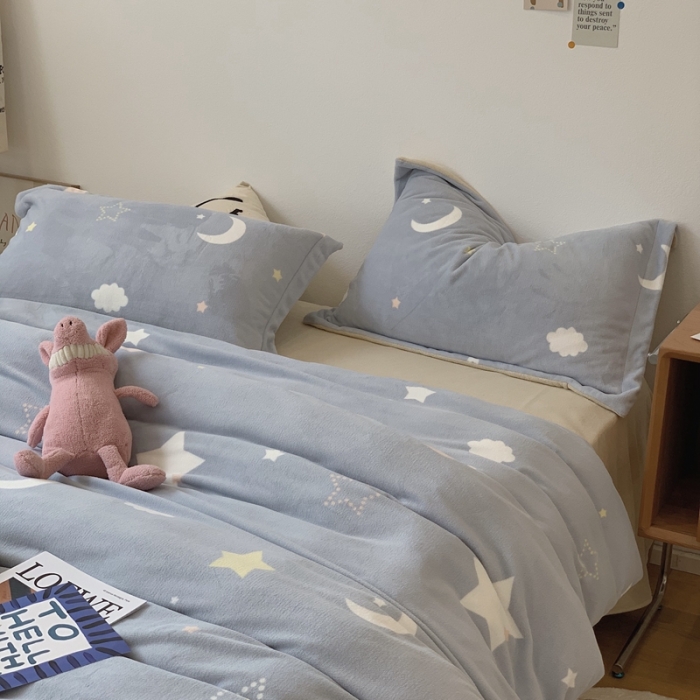 91家纺网 家纺一手货源 找家纺 时年家纺 2021新款牛奶绒印花系列四件套 梦幻星空