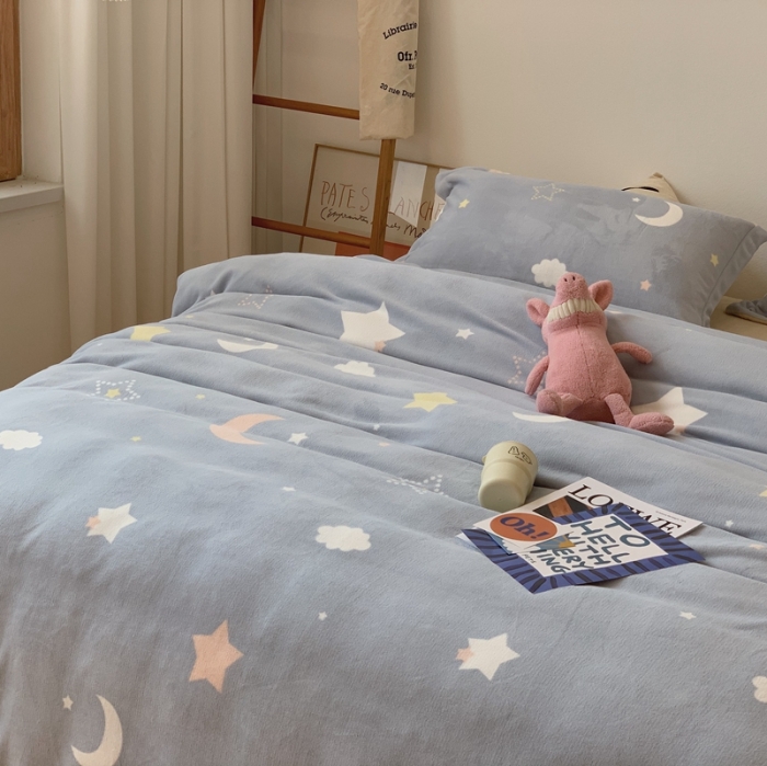 91家纺网 家纺一手货源 找家纺 时年家纺 2021新款牛奶绒印花系列四件套 梦幻星空