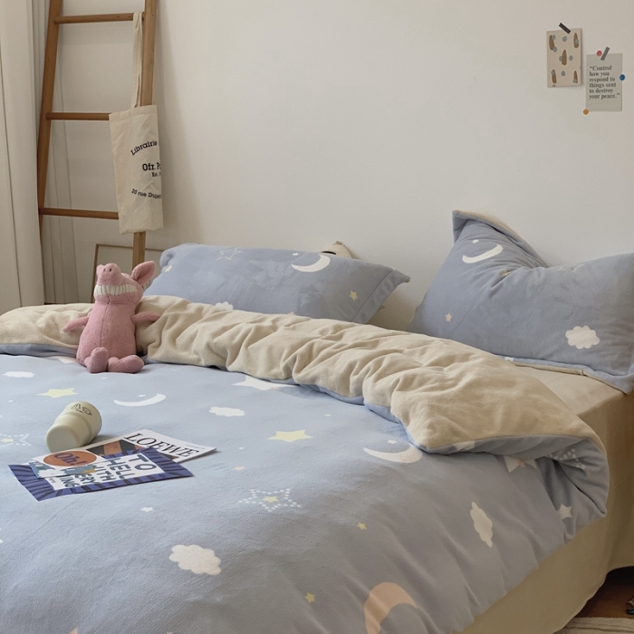 91家纺网 家纺一手货源 找家纺 时年家纺 2021新款牛奶绒印花系列四件套 梦幻星空