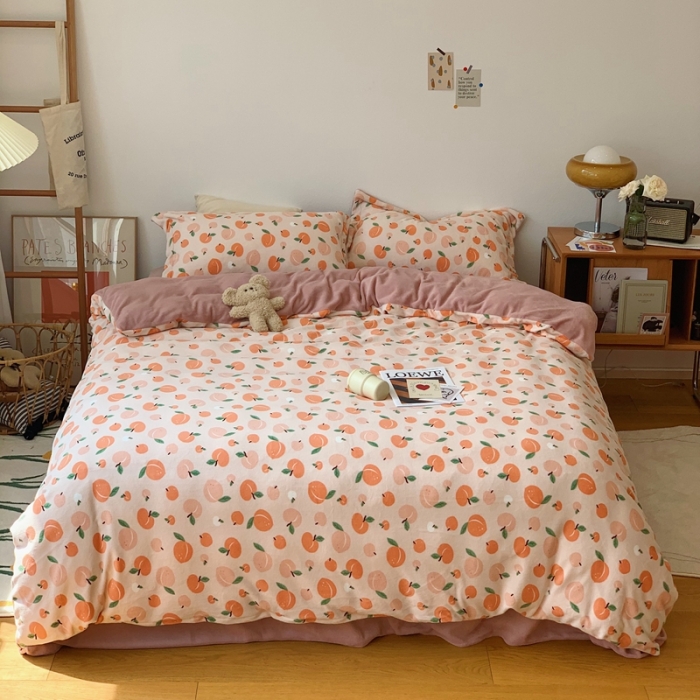 91家纺网 家纺一手货源 找家纺 时年家纺 2021新款牛奶绒印花系列四件套 蜜桃