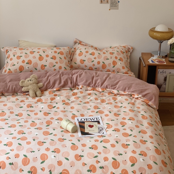 91家纺网 家纺一手货源 找家纺 时年家纺 2021新款牛奶绒印花系列四件套 蜜桃