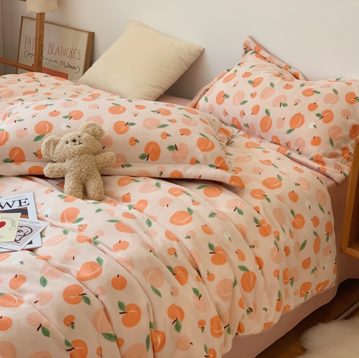 91家纺网 家纺一手货源 找家纺 时年家纺 2021新款牛奶绒印花系列四件套 蜜桃