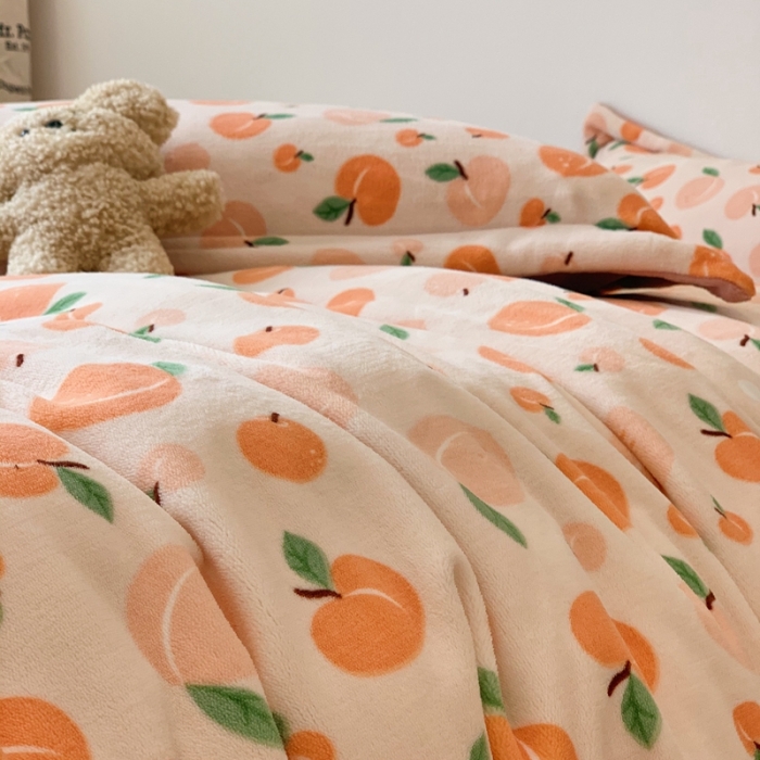 91家纺网 家纺一手货源 找家纺 时年家纺 2021新款牛奶绒印花系列四件套 蜜桃