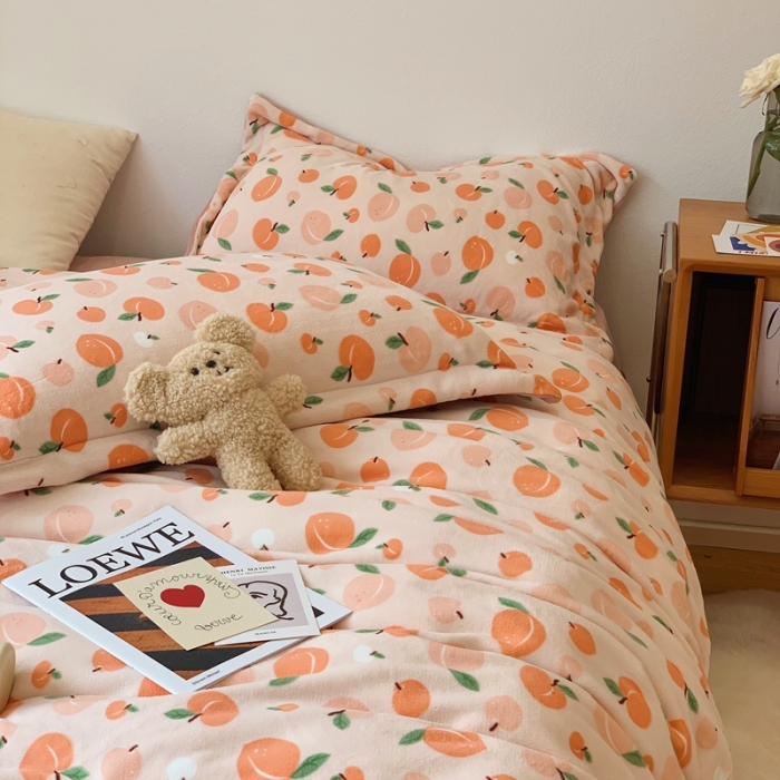 91家纺网 家纺一手货源 找家纺 时年家纺 2021新款牛奶绒印花系列四件套 蜜桃