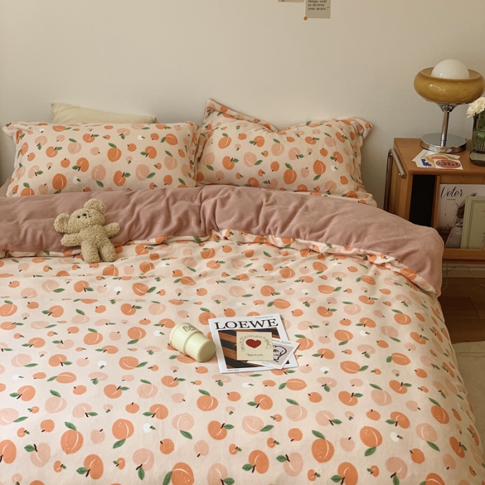 91家纺网 家纺一手货源 找家纺 时年家纺 2021新款牛奶绒印花系列四件套 蜜桃