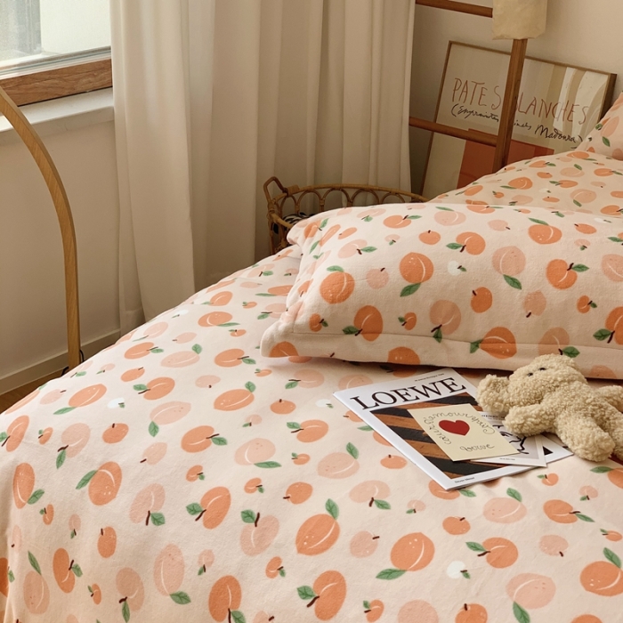 91家纺网 家纺一手货源 找家纺 时年家纺 2021新款牛奶绒印花系列四件套 蜜桃