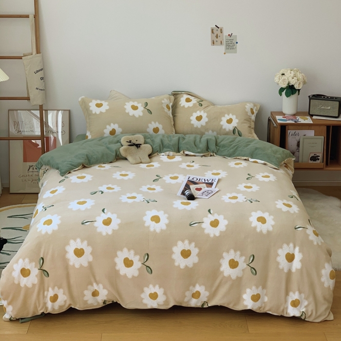 91家纺网 家纺一手货源 找家纺 时年家纺 2021新款牛奶绒印花系列四件套 妮可