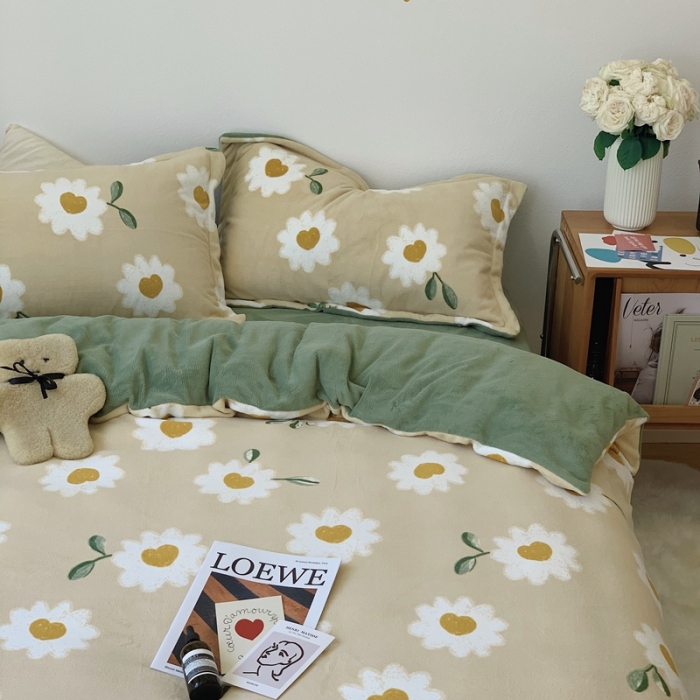 91家纺网 家纺一手货源 找家纺 时年家纺 2021新款牛奶绒印花系列四件套 妮可