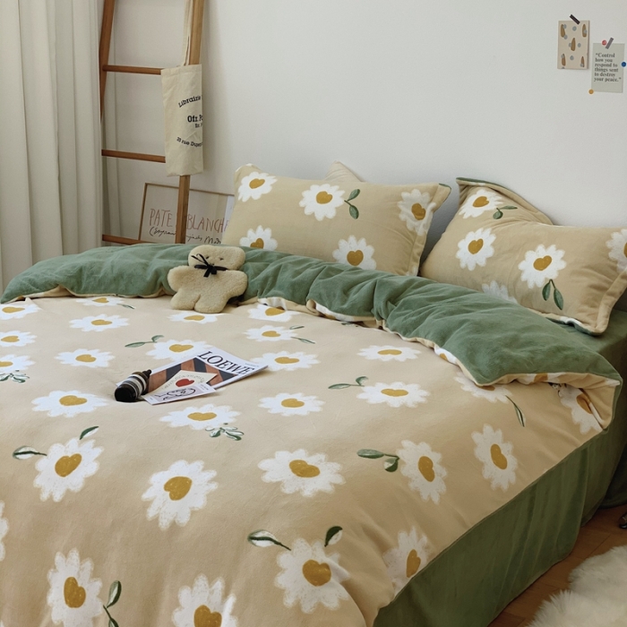 91家纺网 家纺一手货源 找家纺 时年家纺 2021新款牛奶绒印花系列四件套 妮可