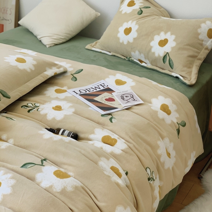 91家纺网 家纺一手货源 找家纺 时年家纺 2021新款牛奶绒印花系列四件套 妮可