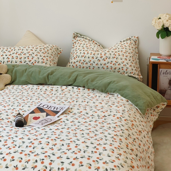 91家纺网 家纺一手货源 找家纺 时年家纺 2021新款牛奶绒印花系列四件套 枇杷