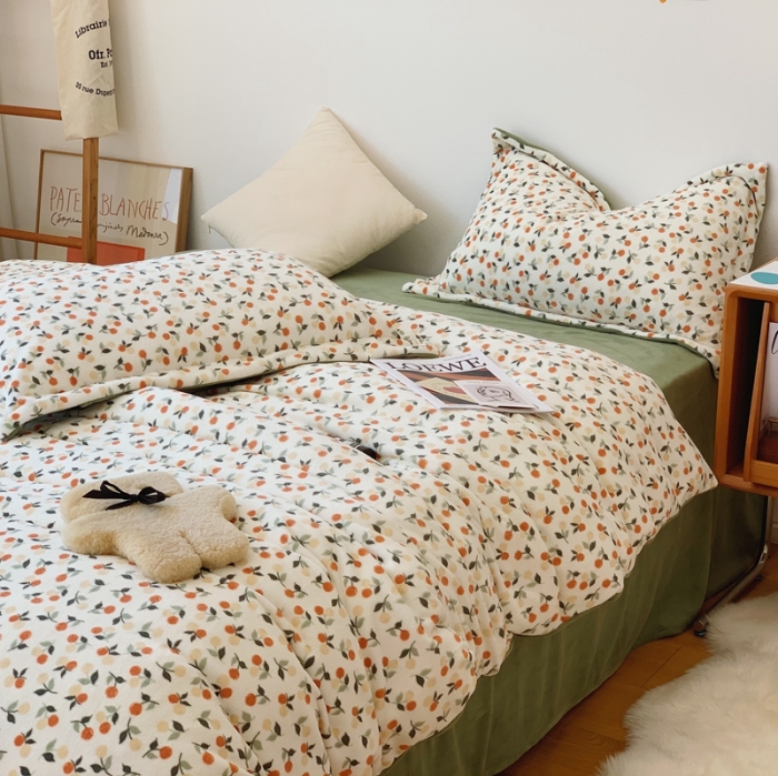 91家纺网 家纺一手货源 找家纺 时年家纺 2021新款牛奶绒印花系列四件套 枇杷