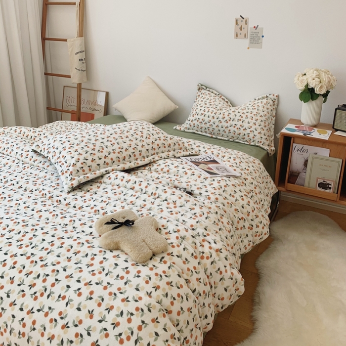 91家纺网 家纺一手货源 找家纺 时年家纺 2021新款牛奶绒印花系列四件套 枇杷