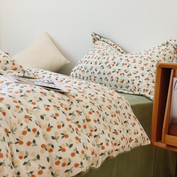 91家纺网 家纺一手货源 找家纺 时年家纺 2021新款牛奶绒印花系列四件套 枇杷