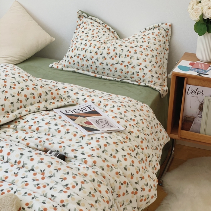 91家纺网 家纺一手货源 找家纺 时年家纺 2021新款牛奶绒印花系列四件套 枇杷