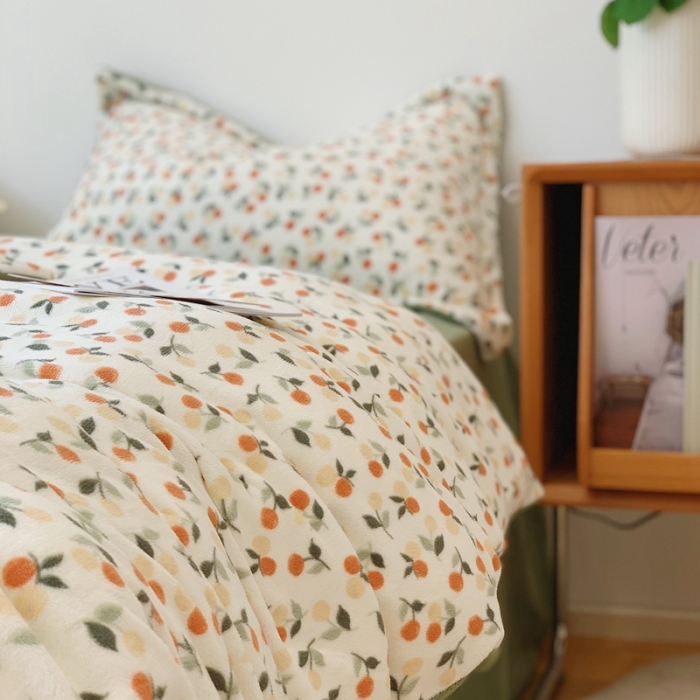 91家纺网 家纺一手货源 找家纺 时年家纺 2021新款牛奶绒印花系列四件套 枇杷