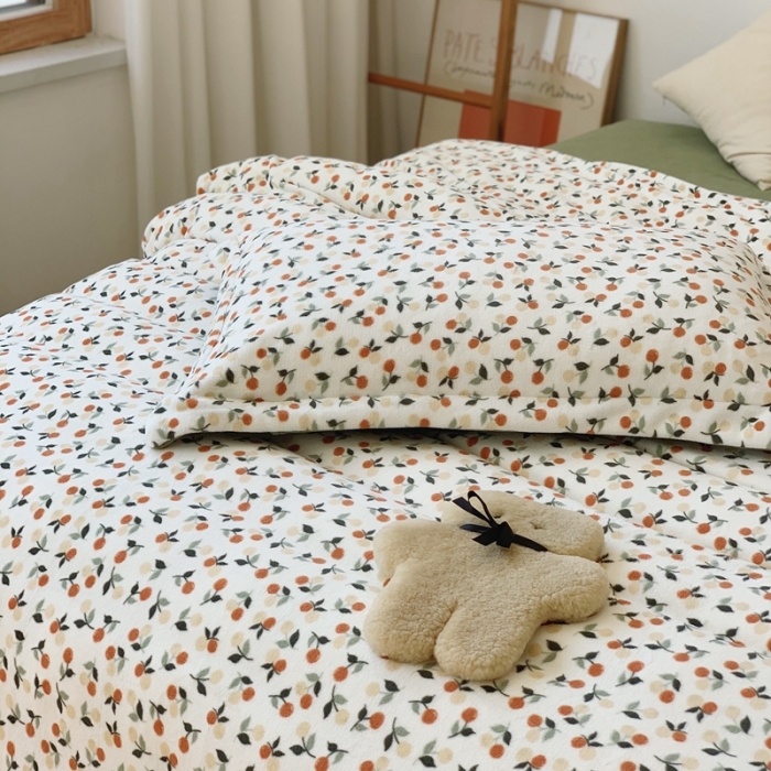 91家纺网 家纺一手货源 找家纺 时年家纺 2021新款牛奶绒印花系列四件套 枇杷