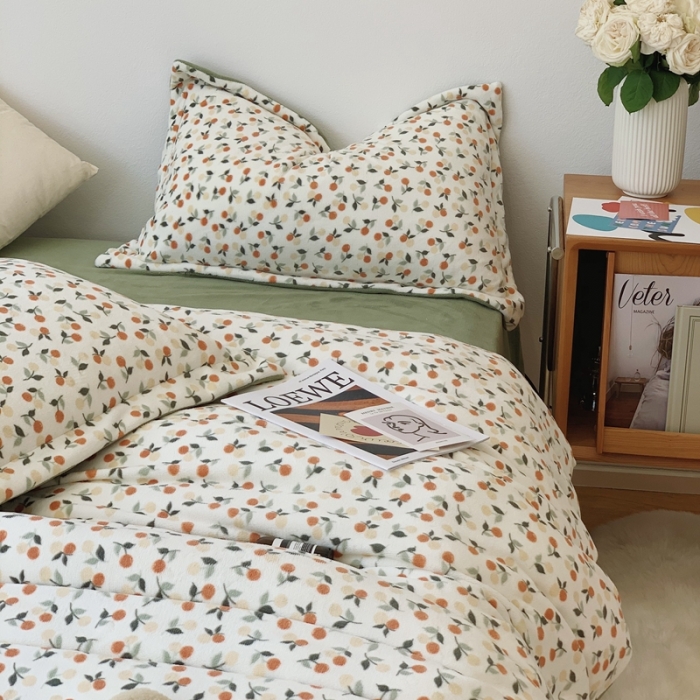 91家纺网 家纺一手货源 找家纺 时年家纺 2021新款牛奶绒印花系列四件套 枇杷