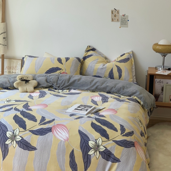 91家纺网 家纺一手货源 找家纺 时年家纺 2021新款牛奶绒印花系列四件套 若颜