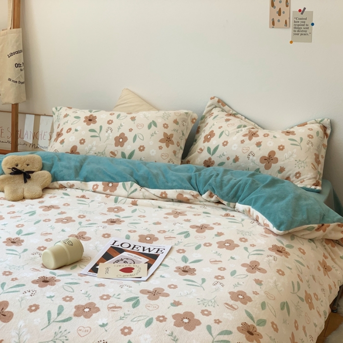 91家纺网 家纺一手货源 找家纺 时年家纺 2021新款牛奶绒印花系列四件套 图兰