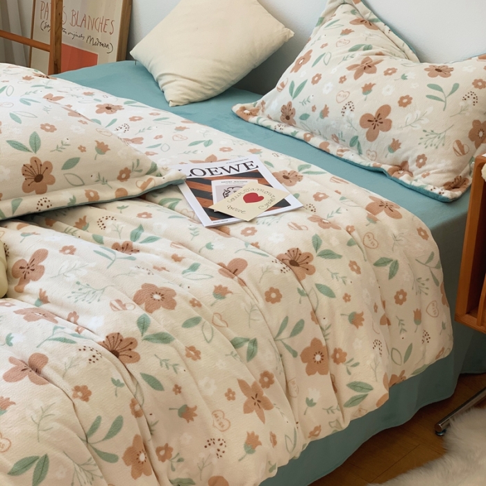 91家纺网 家纺一手货源 找家纺 时年家纺 2021新款牛奶绒印花系列四件套 图兰