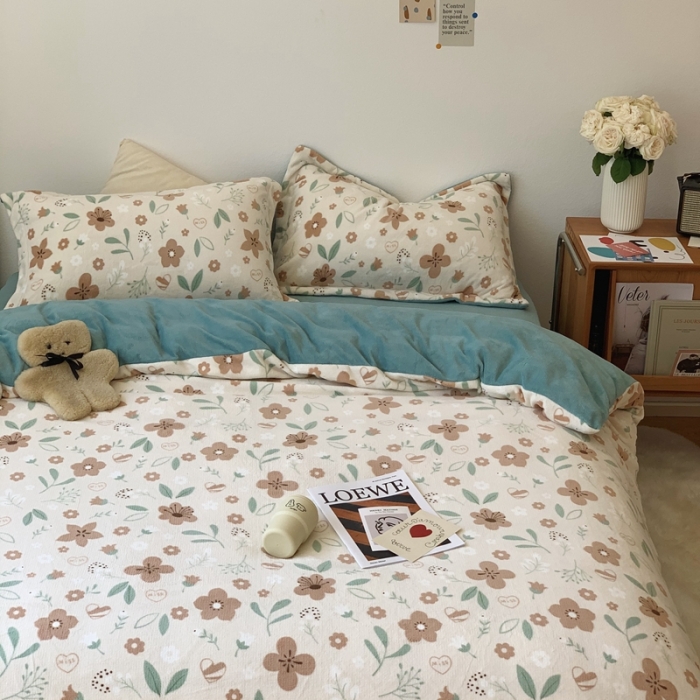 91家纺网 家纺一手货源 找家纺 时年家纺 2021新款牛奶绒印花系列四件套 图兰