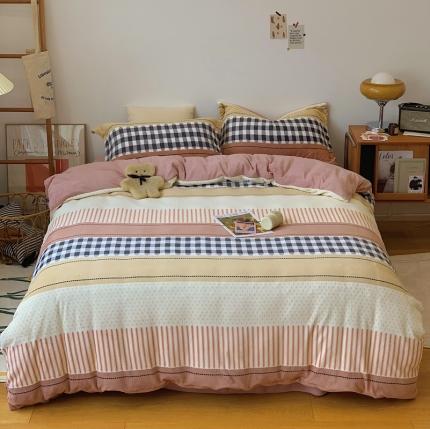 时年家纺 2021新款牛奶绒印花系列四件套 西雅图粉