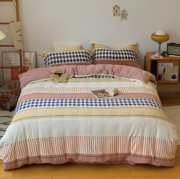 91家纺网 家纺一手货源 找家纺 时年家纺 2021新款牛奶绒印花系列四件套 西雅图粉