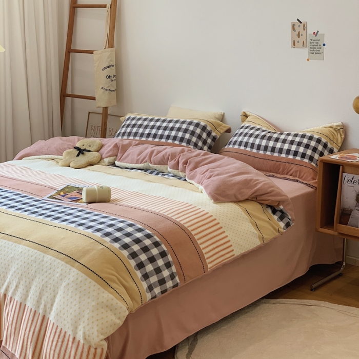 91家纺网 家纺一手货源 找家纺 时年家纺 2021新款牛奶绒印花系列四件套 西雅图粉