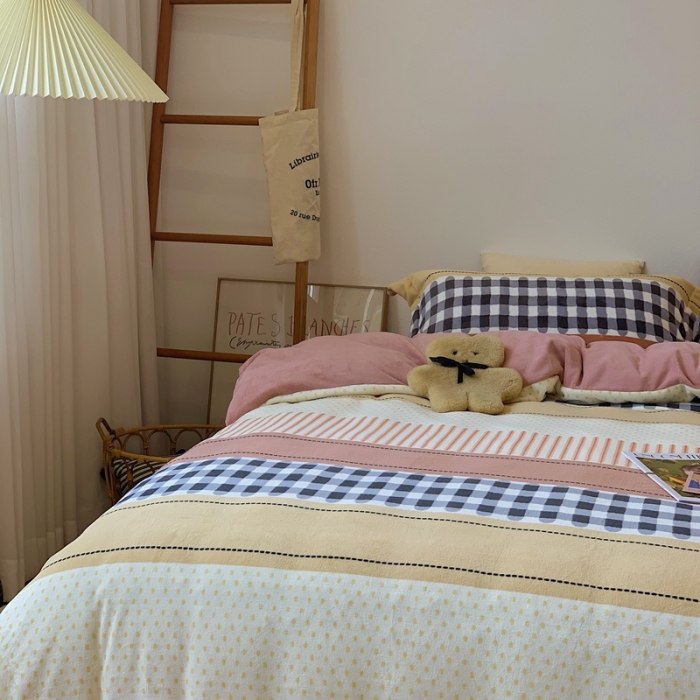 91家纺网 家纺一手货源 找家纺 时年家纺 2021新款牛奶绒印花系列四件套 西雅图粉