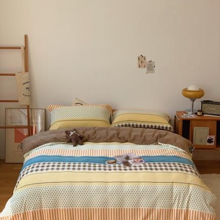 时年家纺 2021新款牛奶绒印花系列四件套 西雅图咖