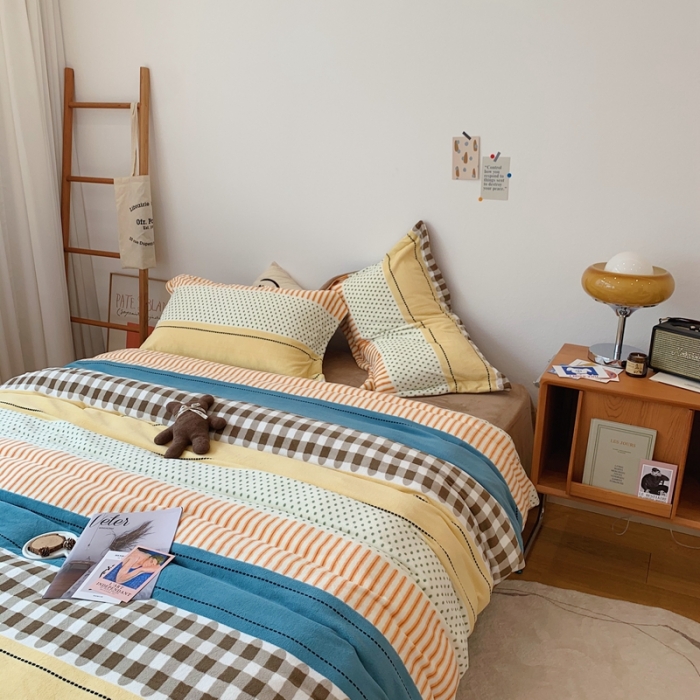 91家纺网 家纺一手货源 找家纺 时年家纺 2021新款牛奶绒印花系列四件套 西雅图咖