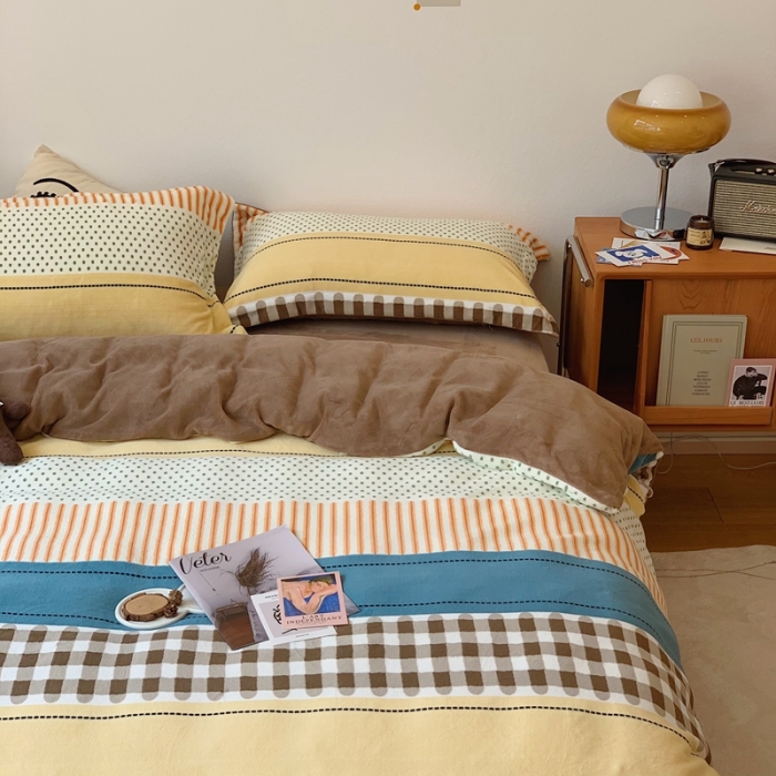 91家纺网 家纺一手货源 找家纺 时年家纺 2021新款牛奶绒印花系列四件套 西雅图咖