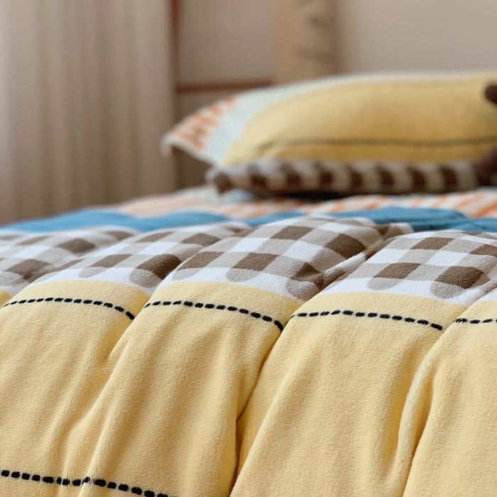 91家纺网 家纺一手货源 找家纺 时年家纺 2021新款牛奶绒印花系列四件套 西雅图咖