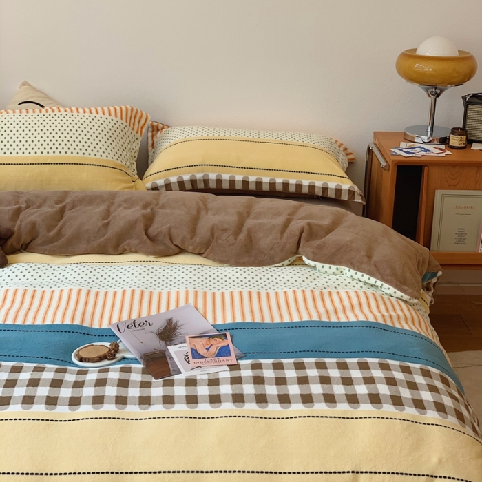 91家纺网 家纺一手货源 找家纺 时年家纺 2021新款牛奶绒印花系列四件套 西雅图咖