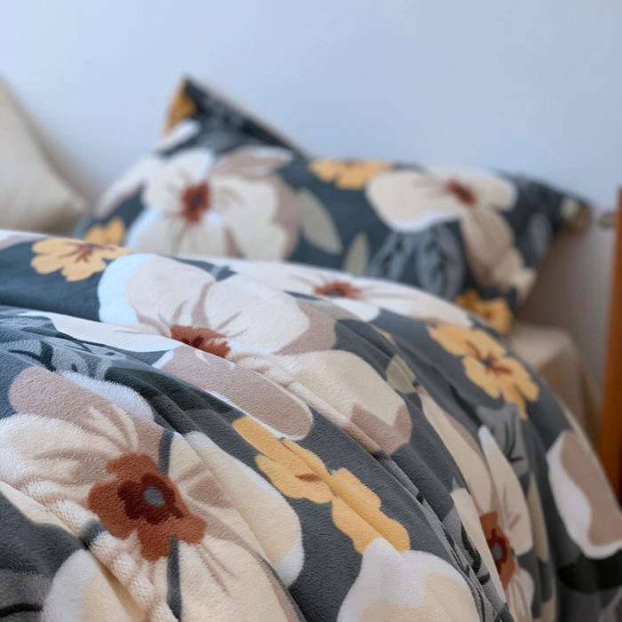 91家纺网 家纺一手货源 找家纺 时年家纺 2021新款牛奶绒印花系列四件套 向阳花开