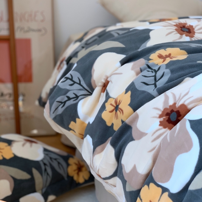 91家纺网 家纺一手货源 找家纺 时年家纺 2021新款牛奶绒印花系列四件套 向阳花开