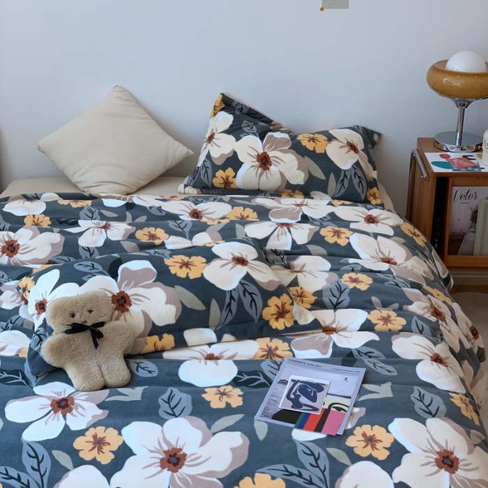 91家纺网 家纺一手货源 找家纺 时年家纺 2021新款牛奶绒印花系列四件套 向阳花开