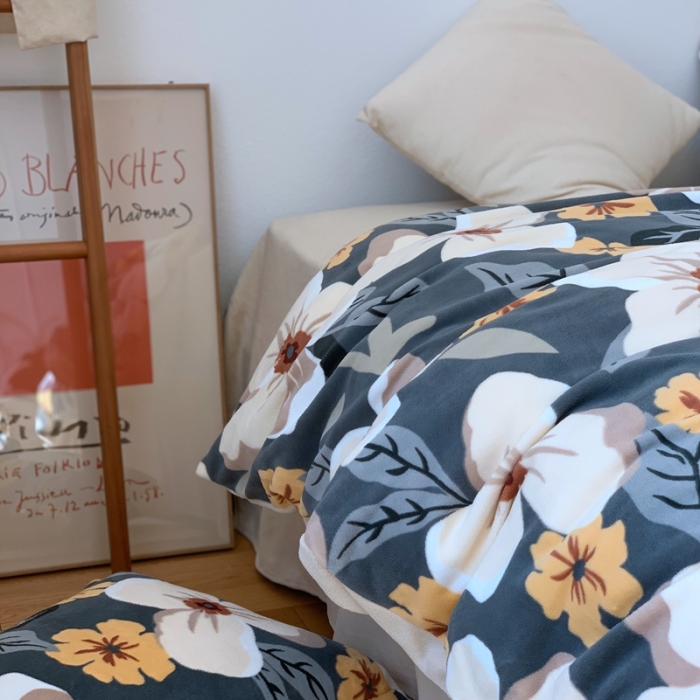 91家纺网 家纺一手货源 找家纺 时年家纺 2021新款牛奶绒印花系列四件套 向阳花开