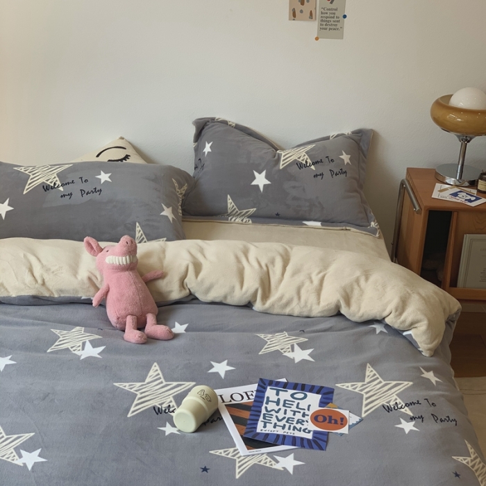 91家纺网 家纺一手货源 找家纺 时年家纺 2021新款牛奶绒印花系列四件套 星辰