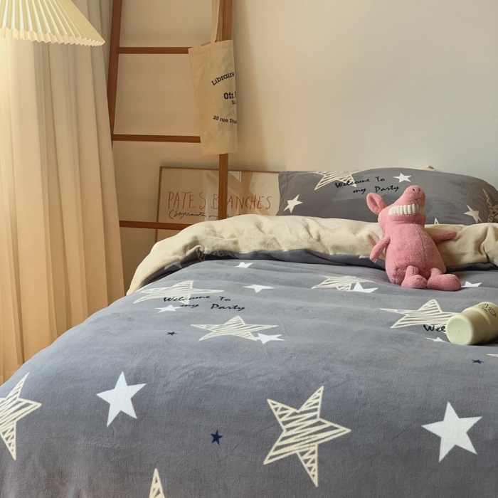 91家纺网 家纺一手货源 找家纺 时年家纺 2021新款牛奶绒印花系列四件套 星辰