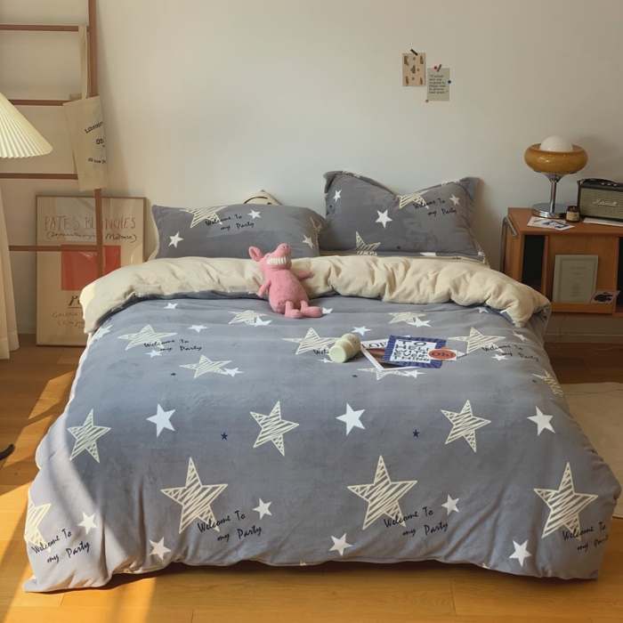 91家纺网 家纺一手货源 找家纺 时年家纺 2021新款牛奶绒印花系列四件套 星辰