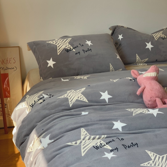 91家纺网 家纺一手货源 找家纺 时年家纺 2021新款牛奶绒印花系列四件套 星辰