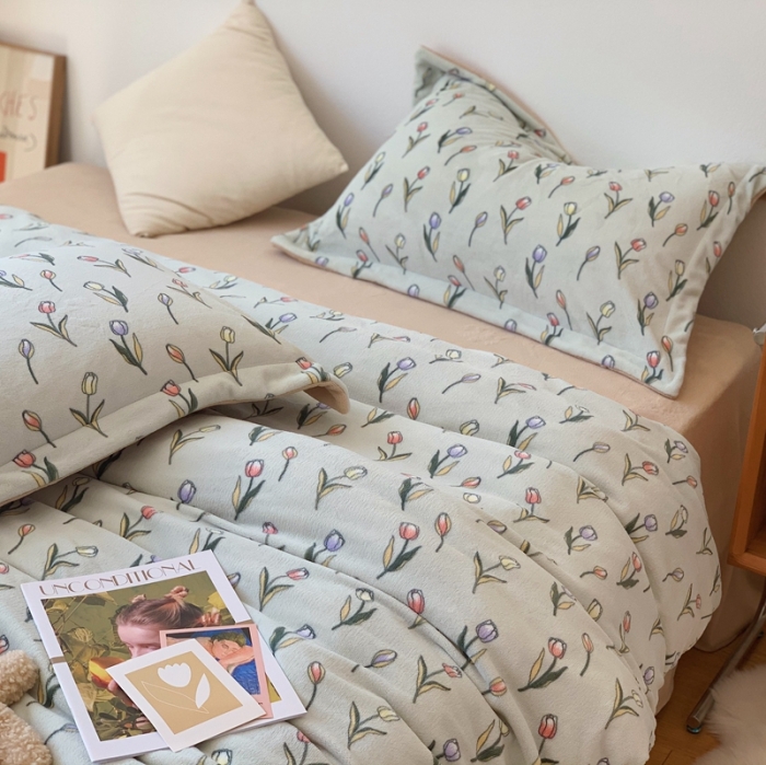 91家纺网 家纺一手货源 找家纺 时年家纺 2021新款牛奶绒印花系列四件套 郁金香