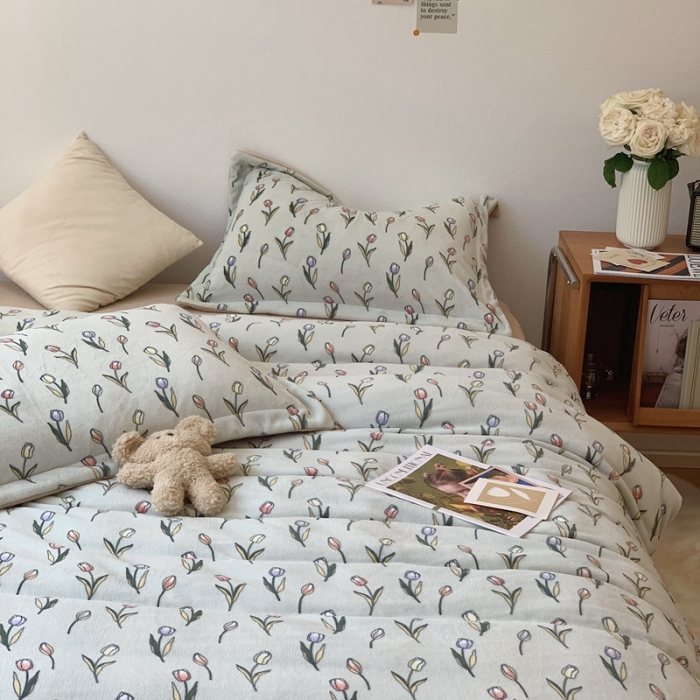 91家纺网 家纺一手货源 找家纺 时年家纺 2021新款牛奶绒印花系列四件套 郁金香